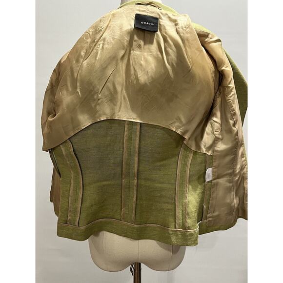 Akris Punto Green Linen Silk Blend Asymmetrical Button Blazer Jacket Size US 4 - Picture 9 of 12